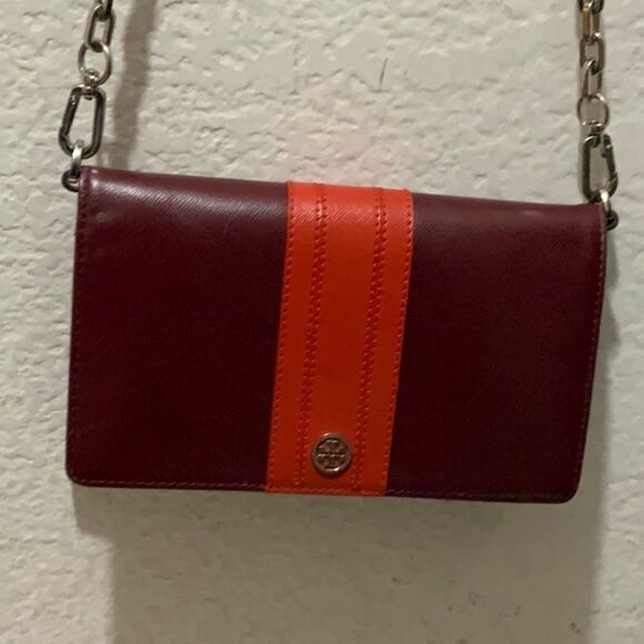 TORY BURCH Red orange Leather Robinson Chain Link Crossbody Wallet - Picture 5 of 16